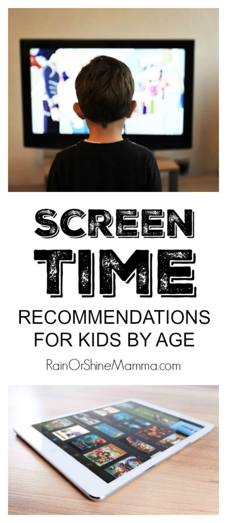 New Screen Time Recommendations for Kids. New guidelines on screen time for preschoolers and older children from the American Academy of Pediatricians. From Rain or Shine Mamma.