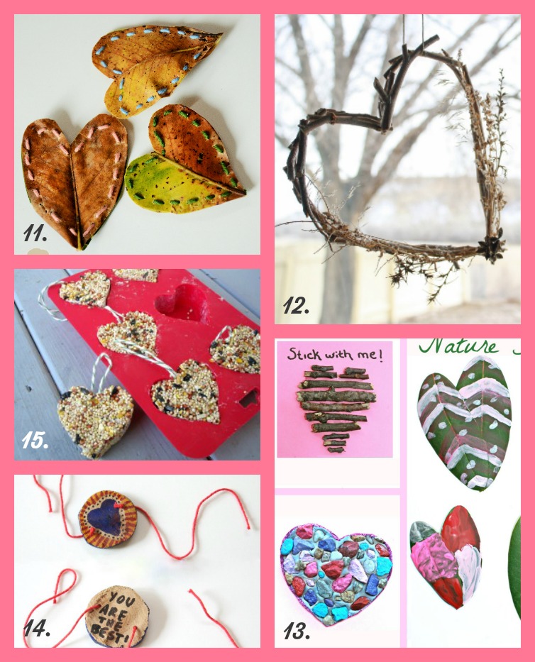 15 Nature-Inspired Valentine Crafts, Activities and Cards for Kids. Celebrate Valentine's Day with these fun and kid-friendly DIY projects. Heart-shaped bird feeders, rock mosaic, heart bracelet and more! Rain or Shine Mamma.
