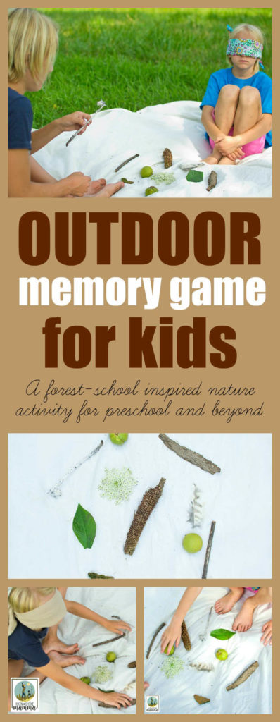 Outdoor Memory Game for Kids. This forest-school inspired nature activity gives your brain a great workout and is fun for kids of all ages; preschoolers, kindergartners and even older children. From Rain or Shine Mamma.
