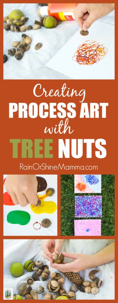 Process Art with Tree Nuts. A child-led, open-ended art activity for preschoolers and kindergartners. A perfect nature art project for fall!. Rain or Shine Mamma.