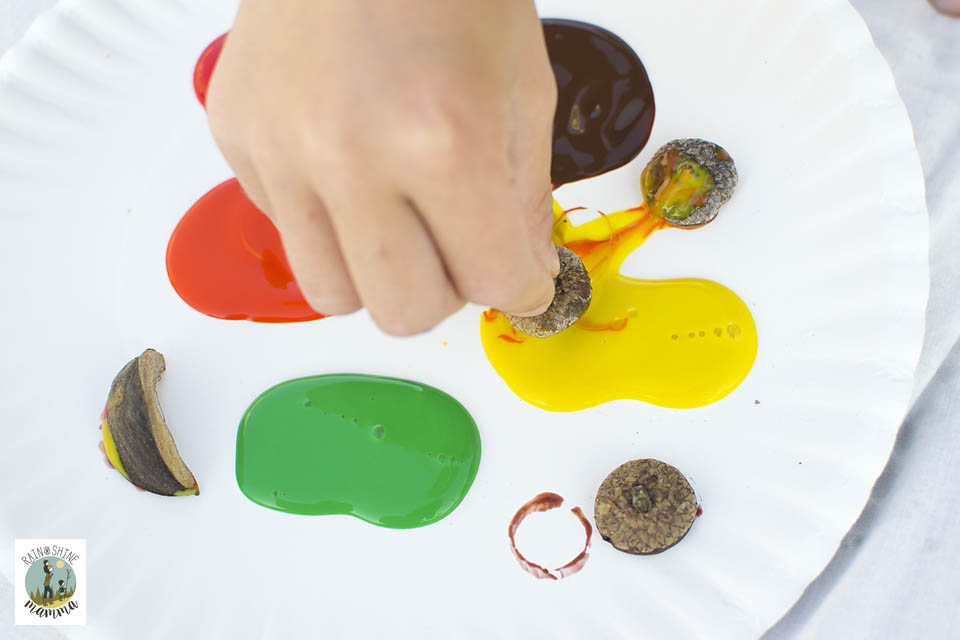 Process Art with Tree Nuts. A child-led, open-ended art activity for preschoolers and kindergartners. A perfect nature art project for fall!. Rain or Shine Mamma. 