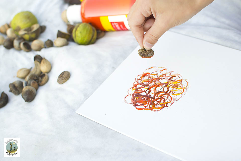 Process Art with Tree Nuts. A child-led, open-ended art activity for preschoolers and kindergartners. A perfect nature art project for fall!. Rain or Shine Mamma.