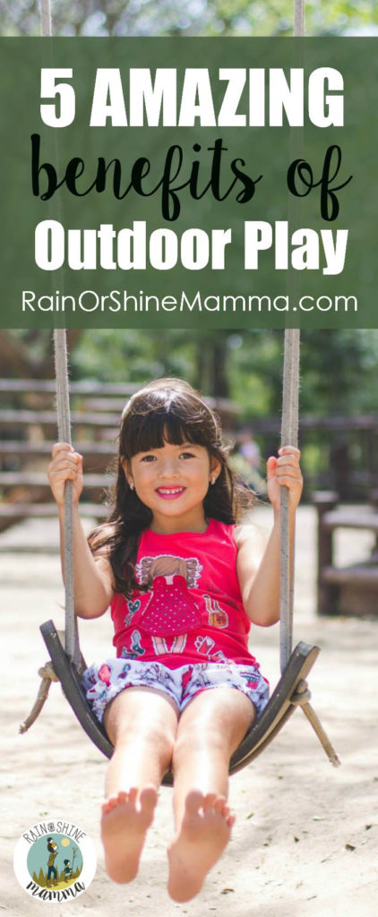 5 Ways Outdoor Play Benefits Kids. Research shows playing outside boosts children's physical and mental development. Find out how time in nature can help nurture your child. Rain or Shine Mamma